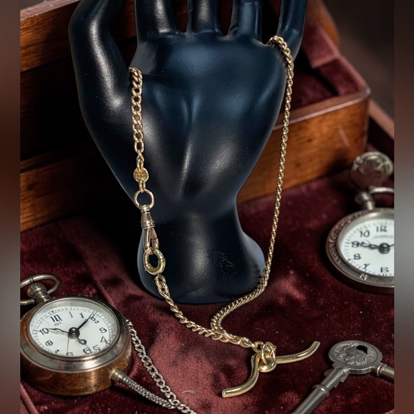 Vintage 14k Rose Gold 15.5” Watch Chain Dog Clip Moustache 3.5mm Curb Necklace! - Picture 13 of 16